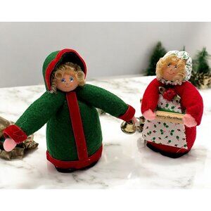 Christmas Holiday Felt Dolls Baker and Caroler Figurines Bell Ringer Mrs Claus